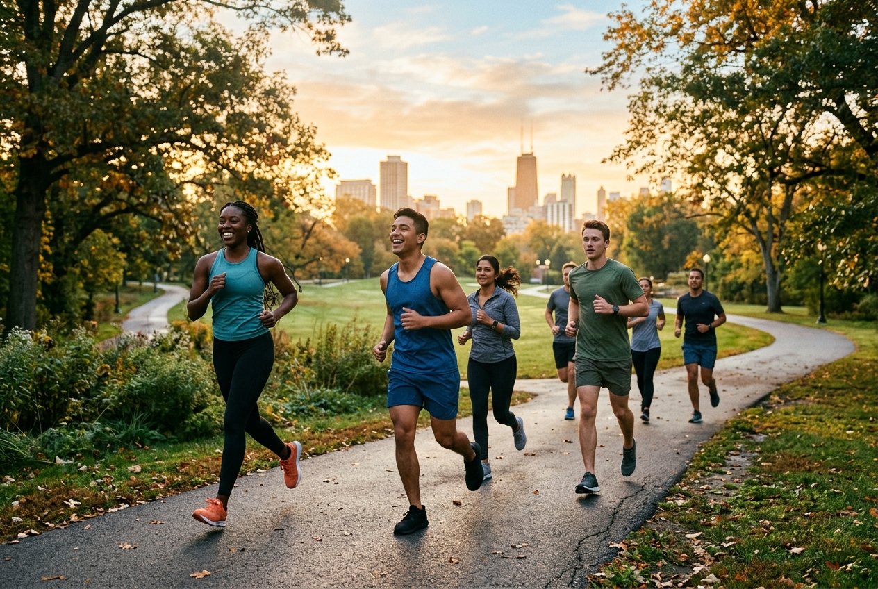 Group of athletes training together outdoors